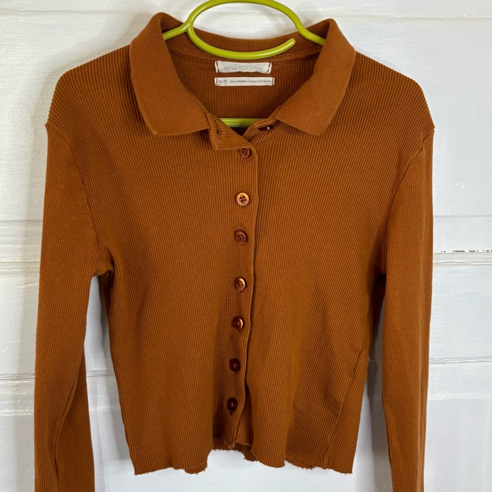 Urban Outfitters Burnt Orange Ribbed Button-Front Cardigan